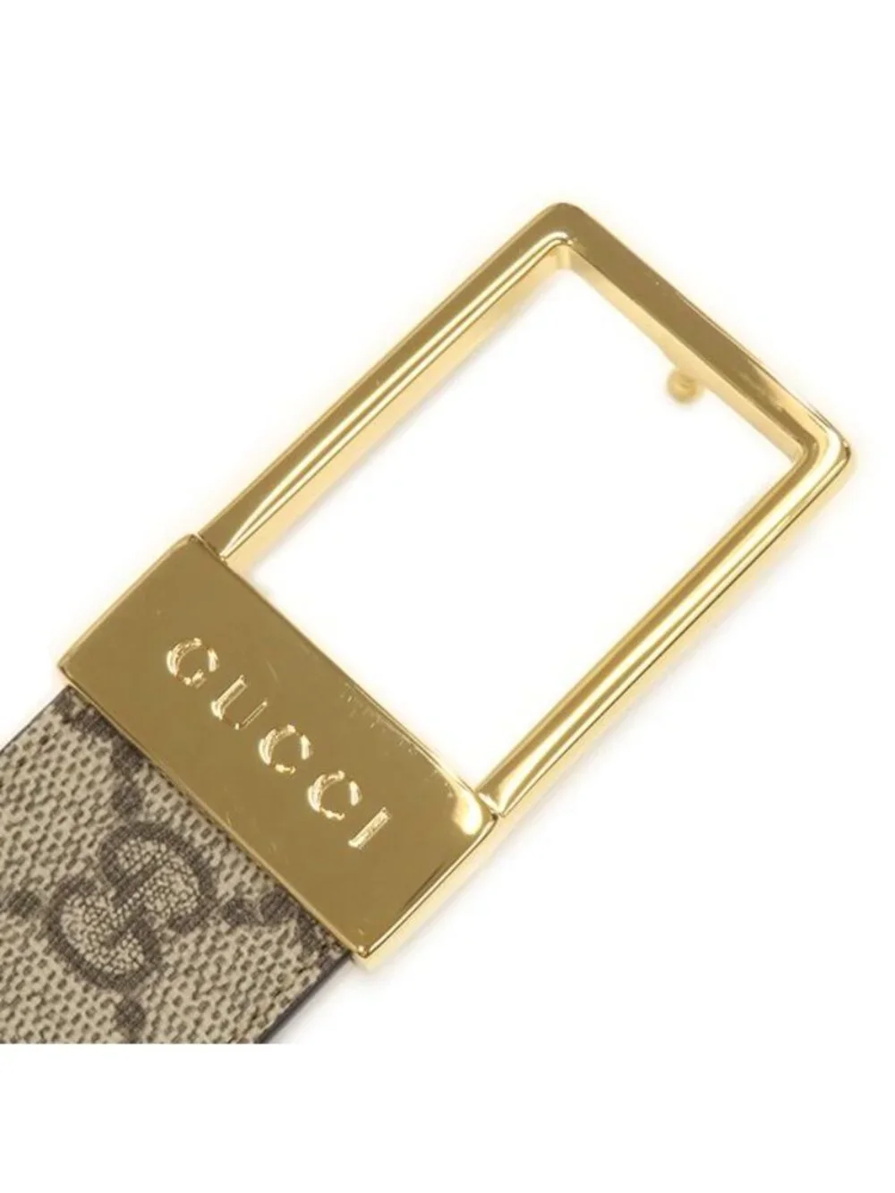 Gucci Belt Square Buckle GG 75 Supreme Canvas Beige Brown Gold Star Marked